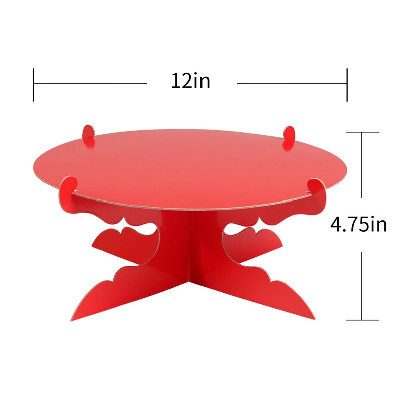 ROSYJUNE 12 inch One Tier Cardboard Cake Stand,Red Cupcake Stand for Birthday Wedding DIY Dessert Decoration - Image 2