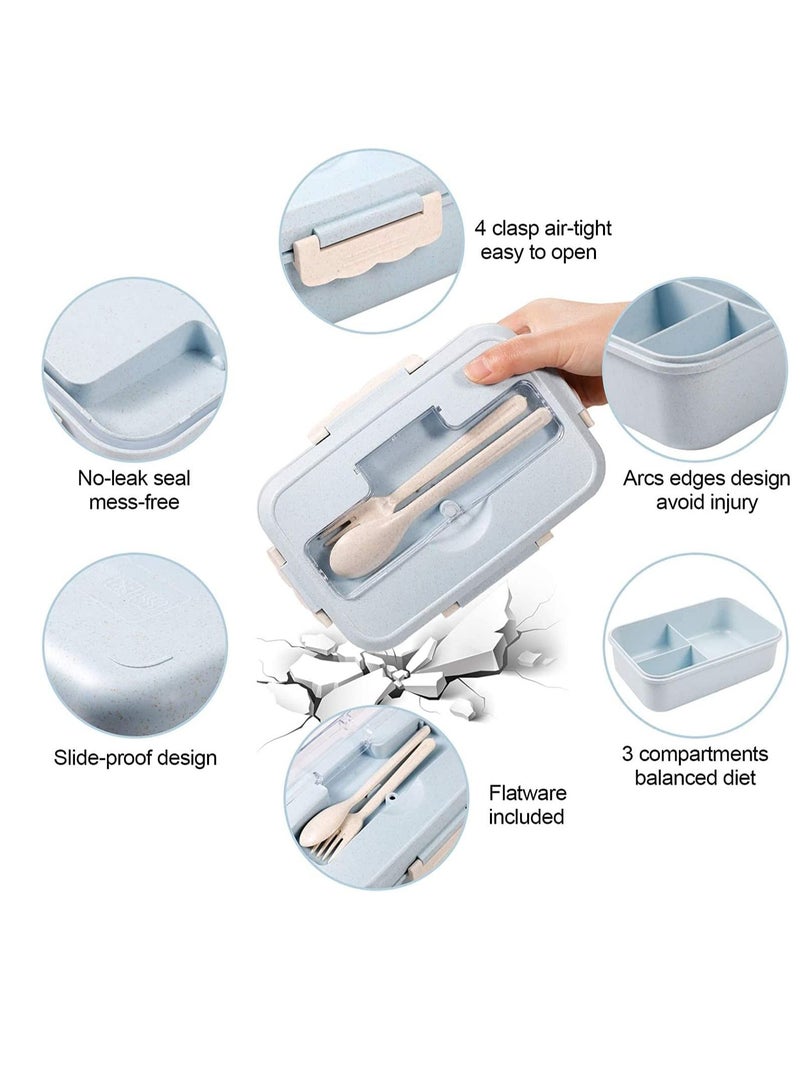 سيوسي صندوق بينتو للكبار أوعية غداء للأطفال مكون من 3 أقسام لحزم الطعام مقسم ومضاد للتسرب وآمن في الميكروويف مع ملعقة أواني وشوكة (تشمل أدوات المائدة ، أزرق شمالي) - Image 2
