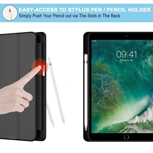 CEDO Smart Case for iPad Pro 10.5 (1st Gen)/Air 3 (3rd Gen) (10.5 in) Tri-Fold Flip Folio Cover | Pencil Holder | Auto Wake-Up/Sleep Mode | Multi View Angles Stand TPU Backcover (Black) - Image 5