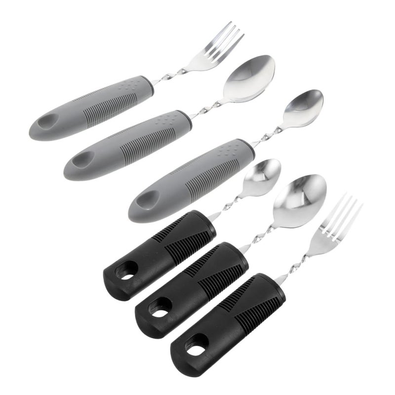 ABOOFAN 6 Pieces Adaptive Weighted Utensils For Elderly Ergonomic Non Slip Handles Portable Cutlery Dining Tools For Disabled Gray - Image 2
