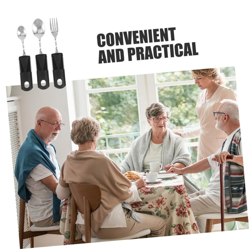 ABOOFAN 6 Pieces Adaptive Weighted Utensils For Elderly Ergonomic Non Slip Handles Portable Cutlery Dining Tools For Disabled Gray - Image 3