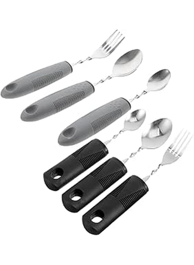 ABOOFAN 6 Pieces Adaptive Weighted Utensils For Elderly Ergonomic Non Slip Handles Portable Cutlery Dining Tools For Disabled Gray - Image 1