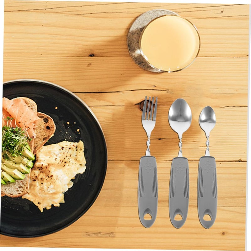 ABOOFAN 6 Pieces Adaptive Weighted Utensils For Elderly Ergonomic Non Slip Handles Portable Cutlery Dining Tools For Disabled Gray - Image 5