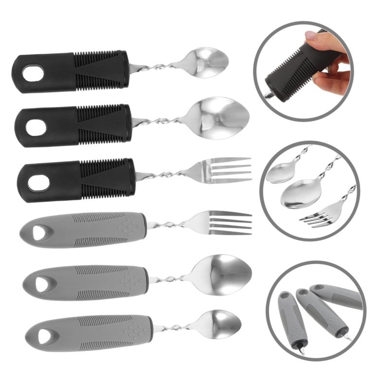 ABOOFAN 6 Pieces Adaptive Weighted Utensils For Elderly Ergonomic Non Slip Handles Portable Cutlery Dining Tools For Disabled Gray - Image 4