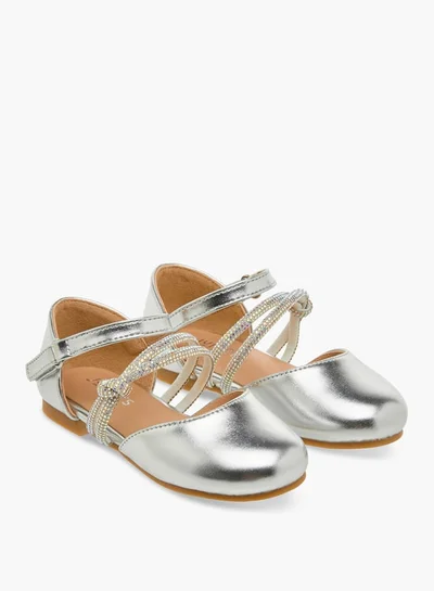 JUNIORS Girls Embellished Ballerina Shoes with Hook and Loop Closure