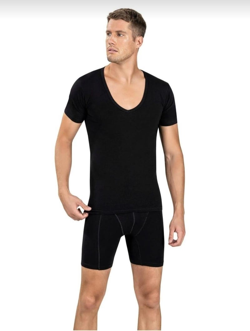 Jiber 213 Men's V Neck Half Sleeve Lycra Undershirt 12 Pieces  - Image 1