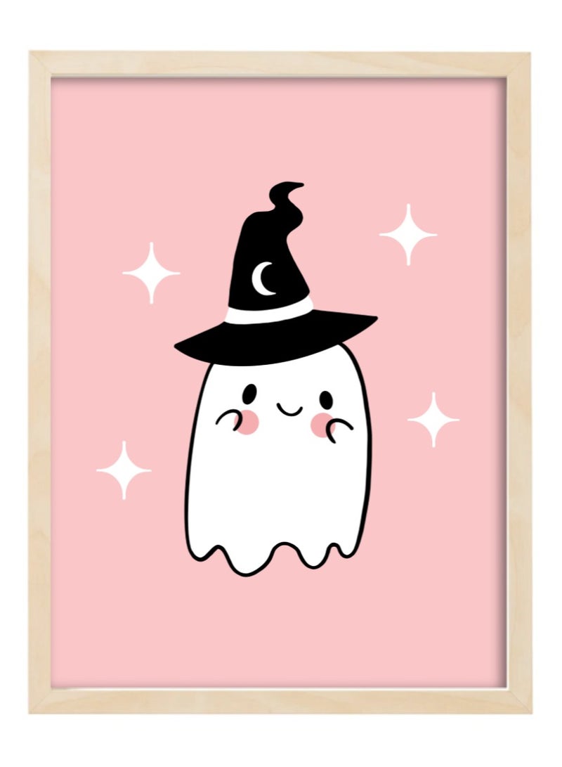 Boomah Accessories Halloween Cute Ghost and Witch Hat Framed Poster 30x40cm - Spooky Halloween Wall Art Decor for Kids' Rooms, Home, Nursery, or Party - Trick or Treat Halloween Decoration Gift