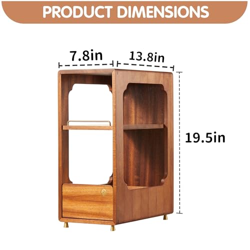 KAOTGOT Coffee Station Organizer Wood Coffee Bar Organizer with Drawer Countertop 2 Tier Wood Shelf Storage Accessories for Home Kitchen - Image 2