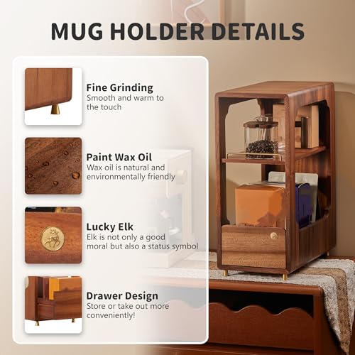 KAOTGOT Coffee Station Organizer Wood Coffee Bar Organizer with Drawer Countertop 2 Tier Wood Shelf Storage Accessories for Home Kitchen - Image 3