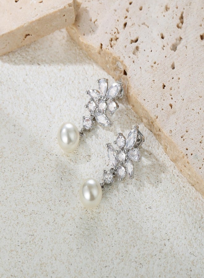 FANZE Pearl Drop Dangle Earrings for Women, Pearl Drop Dangle Wedding Engagement Earrings For Women Bridal Bridesmaid - Image 5