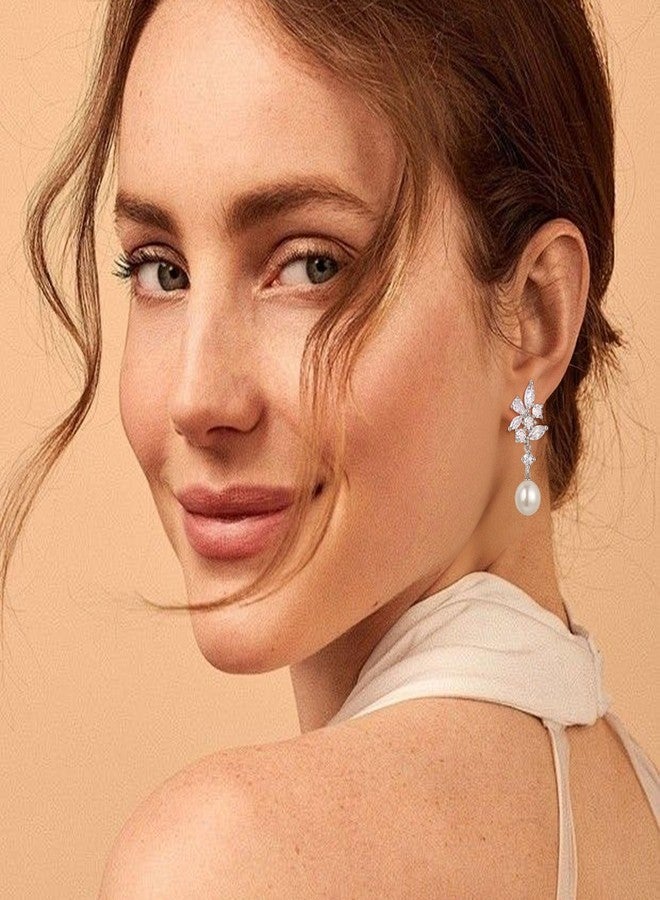 FANZE Pearl Drop Dangle Earrings for Women, Pearl Drop Dangle Wedding Engagement Earrings For Women Bridal Bridesmaid - Image 4