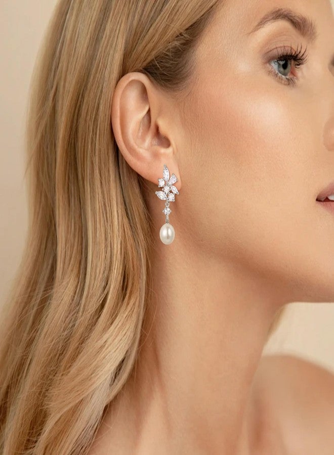FANZE Pearl Drop Dangle Earrings for Women, Pearl Drop Dangle Wedding Engagement Earrings For Women Bridal Bridesmaid - Image 2