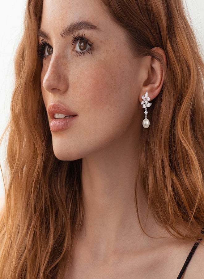 FANZE Pearl Drop Dangle Earrings for Women, Pearl Drop Dangle Wedding Engagement Earrings For Women Bridal Bridesmaid - Image 3