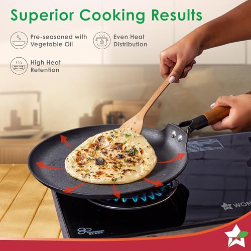 Wonderchef Pre-Seasoned Ferro Light 28cm Dosa Tawa | 4MM | Acacia Wooden Handles | Gravity Moulding Technology | No Chemical Coating |10 Year Warranty - Image 5