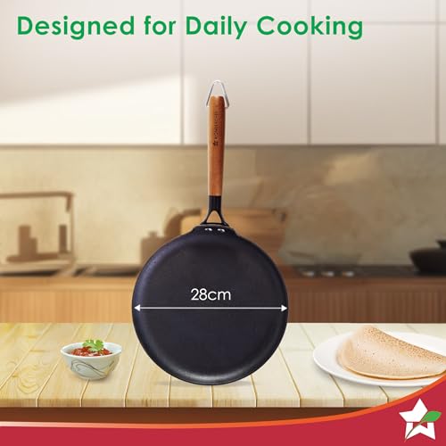 Wonderchef Pre-Seasoned Ferro Light 28cm Dosa Tawa | 4MM | Acacia Wooden Handles | Gravity Moulding Technology | No Chemical Coating |10 Year Warranty - Image 3