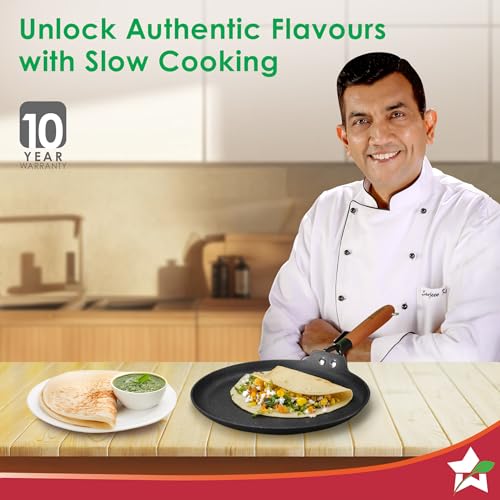 Wonderchef Pre-Seasoned Ferro Light 28cm Dosa Tawa | 4MM | Acacia Wooden Handles | Gravity Moulding Technology | No Chemical Coating |10 Year Warranty - Image 2