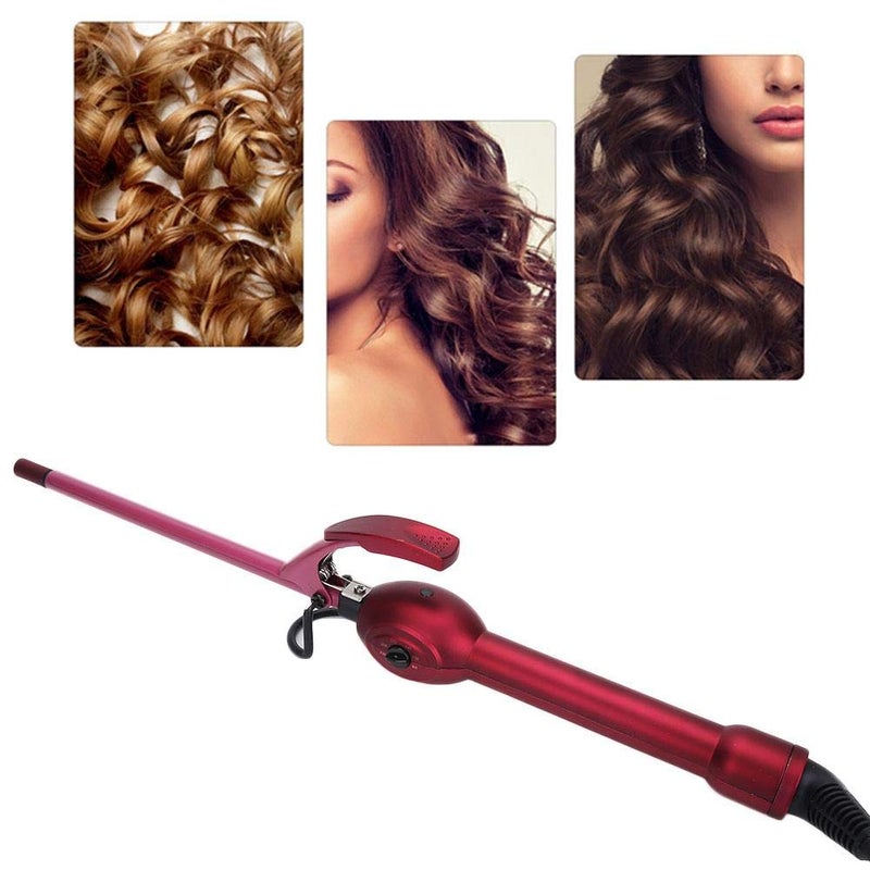 woobles Ceramic Conical Curling Wand Ceramic Hair Waver Curler, Curling Iron Hair Curler Mini Electric Hair Curler Salon Curling Wand Anti-Scald Temperature Adjustment Hair Styling Tool (16mm-US)-16mm Us - Image 2