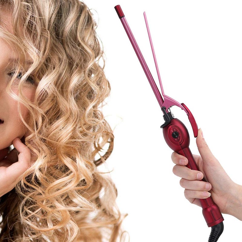 woobles Ceramic Conical Curling Wand Ceramic Hair Waver Curler, Curling Iron Hair Curler Mini Electric Hair Curler Salon Curling Wand Anti-Scald Temperature Adjustment Hair Styling Tool (16mm-US)-16mm Us - Image 1