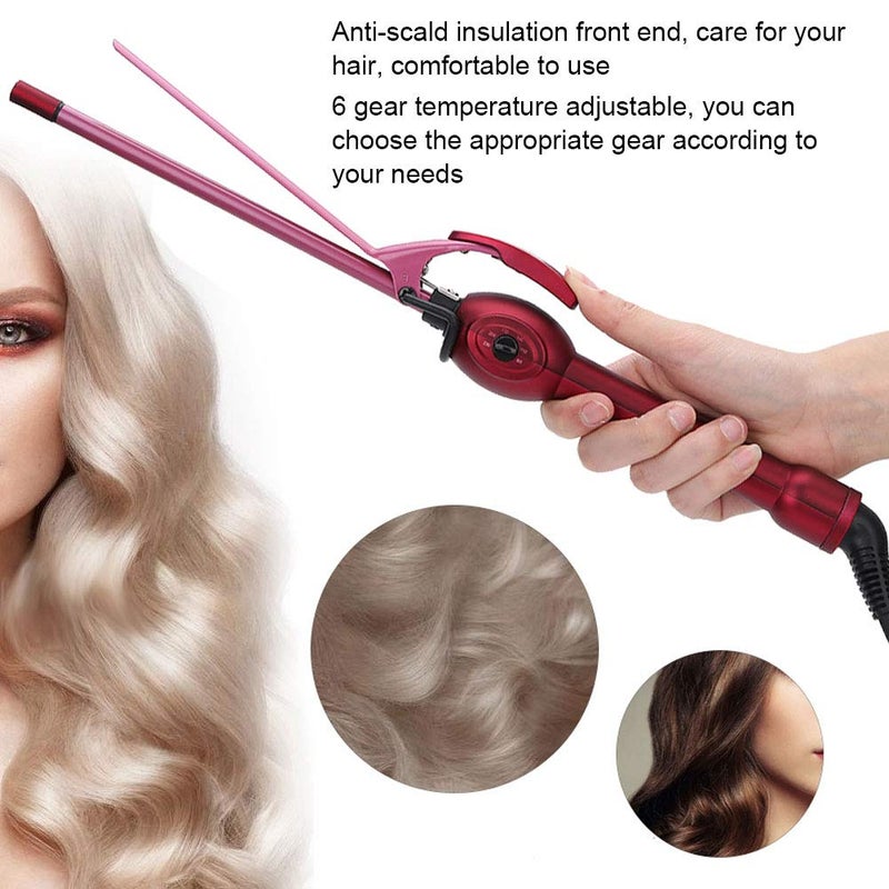 woobles Ceramic Conical Curling Wand Ceramic Hair Waver Curler, Curling Iron Hair Curler Mini Electric Hair Curler Salon Curling Wand Anti-Scald Temperature Adjustment Hair Styling Tool (16mm-US)-16mm Us - Image 5