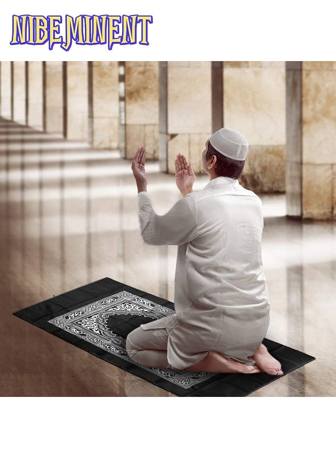 NIBEMINENT سجادة صلاة سفر محمولة من قطعتين مع بوصلة، سجادة صلاة بوليستر مقاومة للماء، سجادة صلاة سفر للمسلمين، هدايا رمضان (60 سم × 100 سم) - Image 2