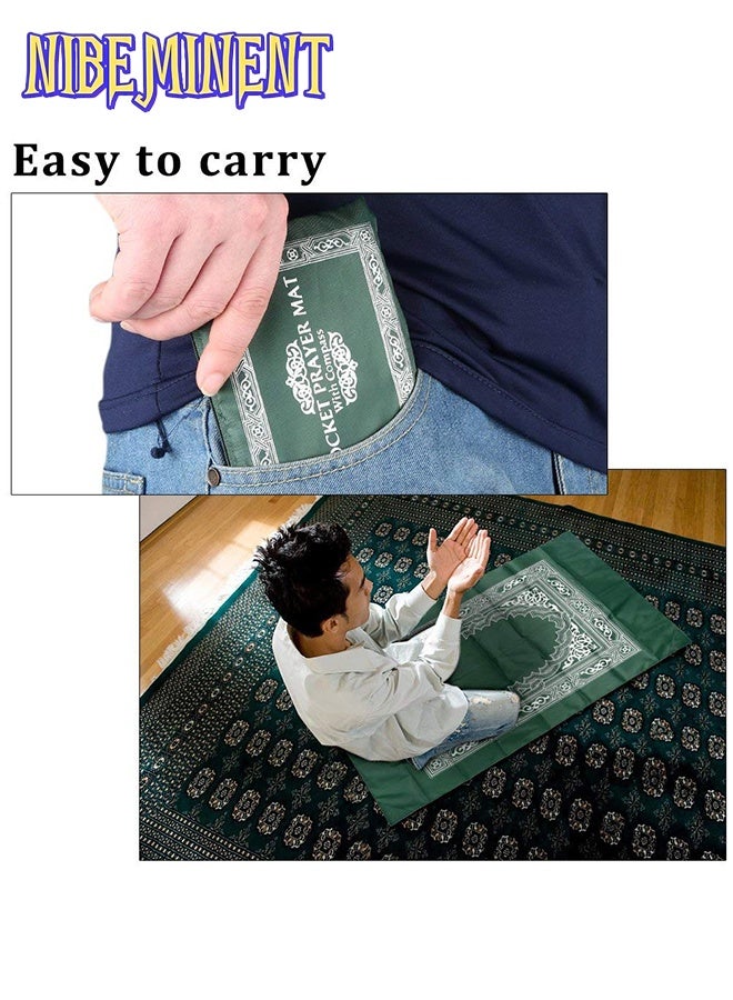 NIBEMINENT سجادة صلاة سفر محمولة من قطعتين مع بوصلة، سجادة صلاة بوليستر مقاومة للماء، سجادة صلاة سفر للمسلمين، هدايا رمضان (60 سم × 100 سم) - Image 5