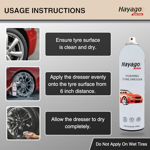 Hayago - Tyre Dresser Aerosol (250ml) | Quick Tyre Shine & Protection | Easy Foam Application - Image 3