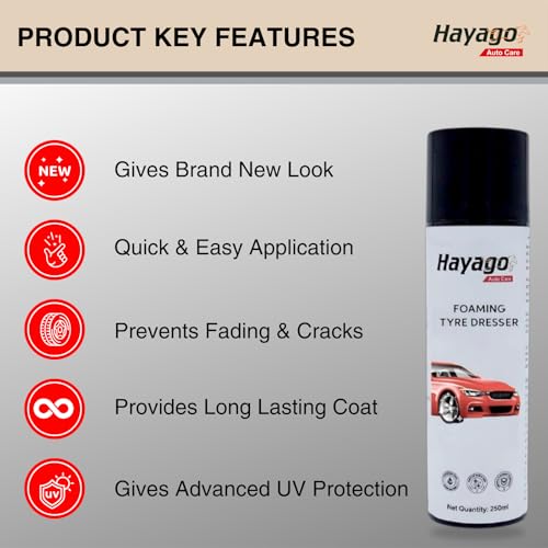 Hayago - Tyre Dresser Aerosol (250ml) | Quick Tyre Shine & Protection | Easy Foam Application - Image 2