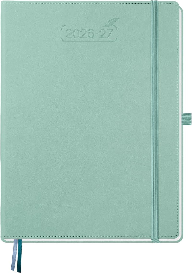 BEZEND A4 Academic Diary 2026-2027 Week to View, 18-Month Weekly Planner Runs Mid Year Jul'26 - Dec'27. Vertical Layout with Time Slots & Monthly Tabs, PU Leather Hardback, 28.5 x 22 cm, Mint Green - Image 1