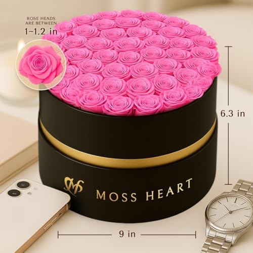 Moss Heart 50 Petite Preserved Roses, Designer Round Box, Real Forever Roses Last 1+ Year, Premium Gift for Women, Wife, Girlfriend, Mother’s Day, Birthday, Anniversary, Valentine’s Day - Image 3