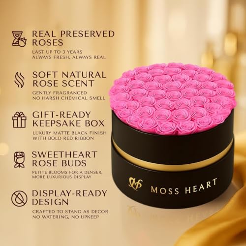Moss Heart 50 Petite Preserved Roses, Designer Round Box, Real Forever Roses Last 1+ Year, Premium Gift for Women, Wife, Girlfriend, Mother’s Day, Birthday, Anniversary, Valentine’s Day - Image 5