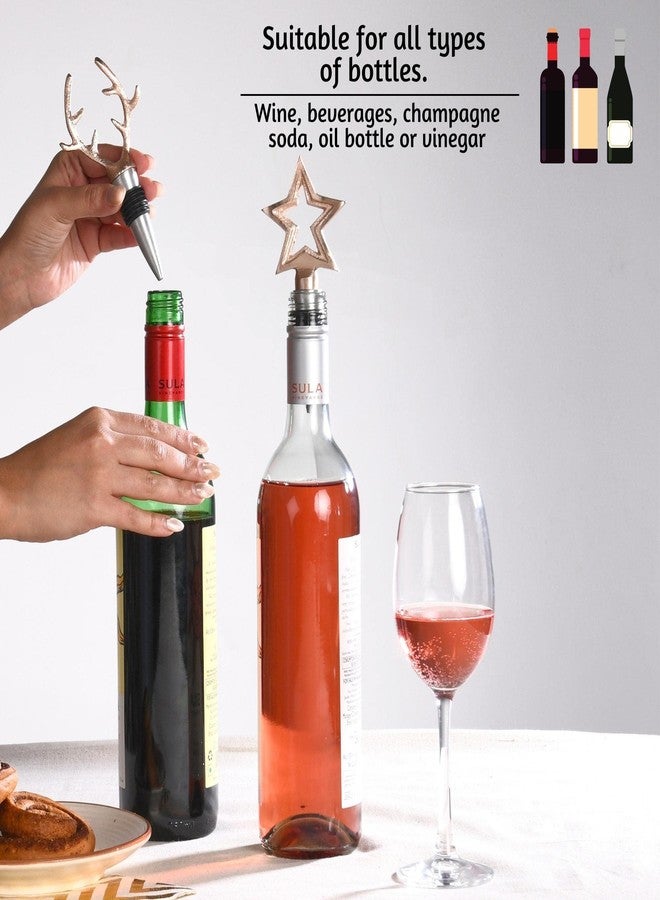 فولكالتشر طقم سدادات نبيذ فولكالتشر لعيد الميلاد (قطعتان) | سدادات زجاجات الشمبانيا | إكسسوارات نبيذ للعشاق | هدايا وزينة عيد الميلاد | تصميم غزال ذهبي وردي - Image 3