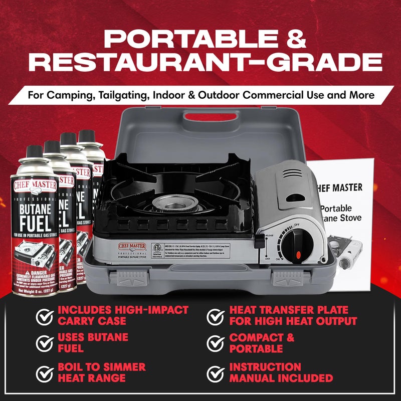 Chef-Master Chef Master 15,000 BTU Butane Portable Camp Stove | Double Wind-Guard Portable Stove Burner w/Piezo Click Ignition for Emergencies, Tailgating, Hiking, Backpacking & Camping Essentials - 90019 - Image 4