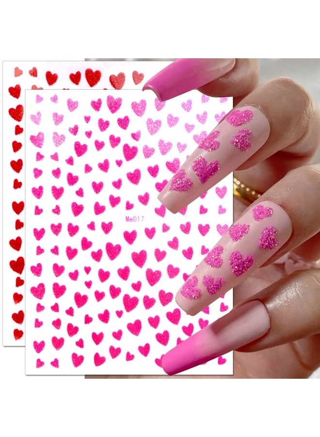 KZBTRBT 10 Sheets Heart Nail Stickers Glitter Shiny Love Nail Decals 3D Self Adhesive Nail Art Stickers Glitter Powder Effect Valentine's Day Hearts Designs DIY Valentines Manicure Decorations Accessories - Image 2