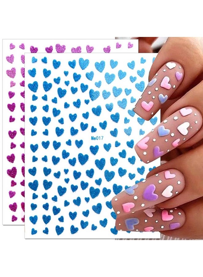 KZBTRBT 10 Sheets Heart Nail Stickers Glitter Shiny Love Nail Decals 3D Self Adhesive Nail Art Stickers Glitter Powder Effect Valentine's Day Hearts Designs DIY Valentines Manicure Decorations Accessories - Image 4