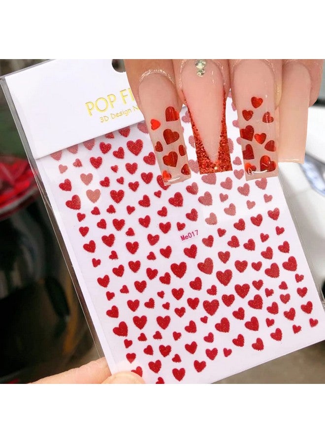 KZBTRBT 10 Sheets Heart Nail Stickers Glitter Shiny Love Nail Decals 3D Self Adhesive Nail Art Stickers Glitter Powder Effect Valentine's Day Hearts Designs DIY Valentines Manicure Decorations Accessories - Image 5