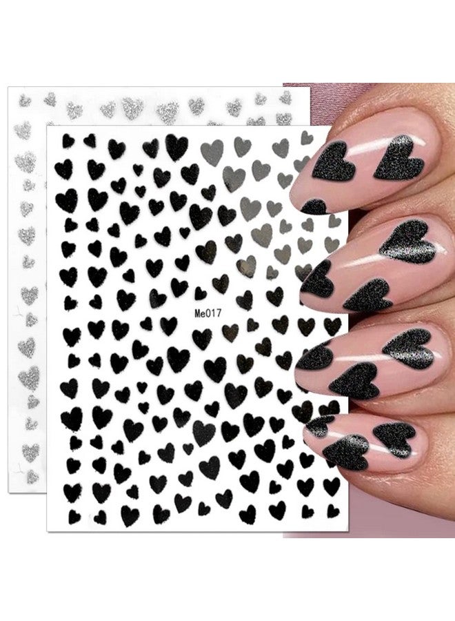 KZBTRBT 10 Sheets Heart Nail Stickers Glitter Shiny Love Nail Decals 3D Self Adhesive Nail Art Stickers Glitter Powder Effect Valentine's Day Hearts Designs DIY Valentines Manicure Decorations Accessories - Image 3