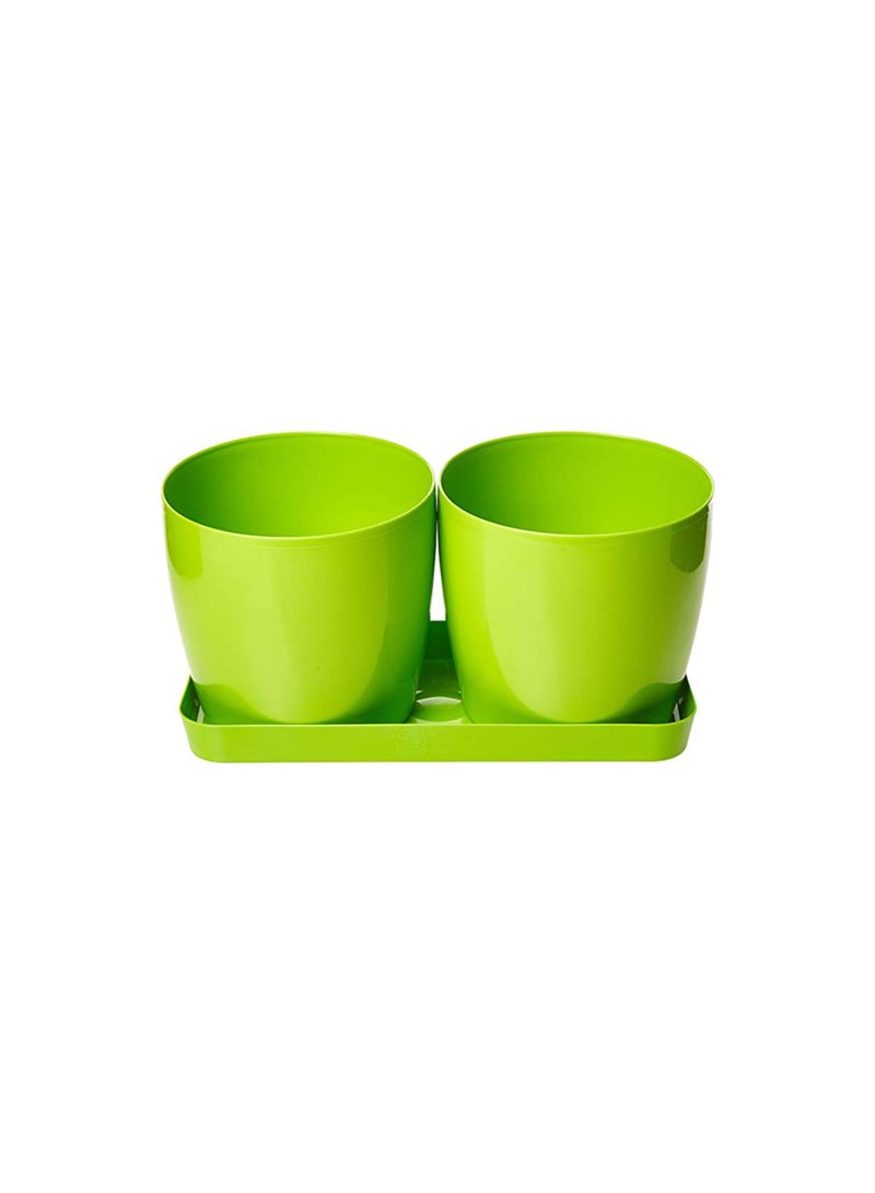 أيدل طقم من 2 وعاء زهور بلاستيكي دائري مع صينية - 14x12 سم أصيص نباتات متين للاستخدام الداخلي والخارجي - أصيص حديقة زخرفي خفيف الوزن بألوان متعددة - دائري للمعيشة - صنع في إيطاليا - Image 1