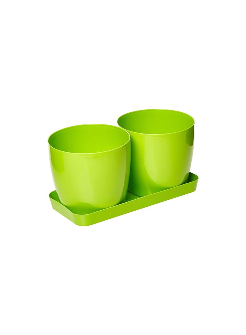 أيدل طقم من 2 وعاء زهور بلاستيكي دائري مع صينية - 14x12 سم أصيص نباتات متين للاستخدام الداخلي والخارجي - أصيص حديقة زخرفي خفيف الوزن بألوان متعددة - دائري للمعيشة - صنع في إيطاليا - Image 5