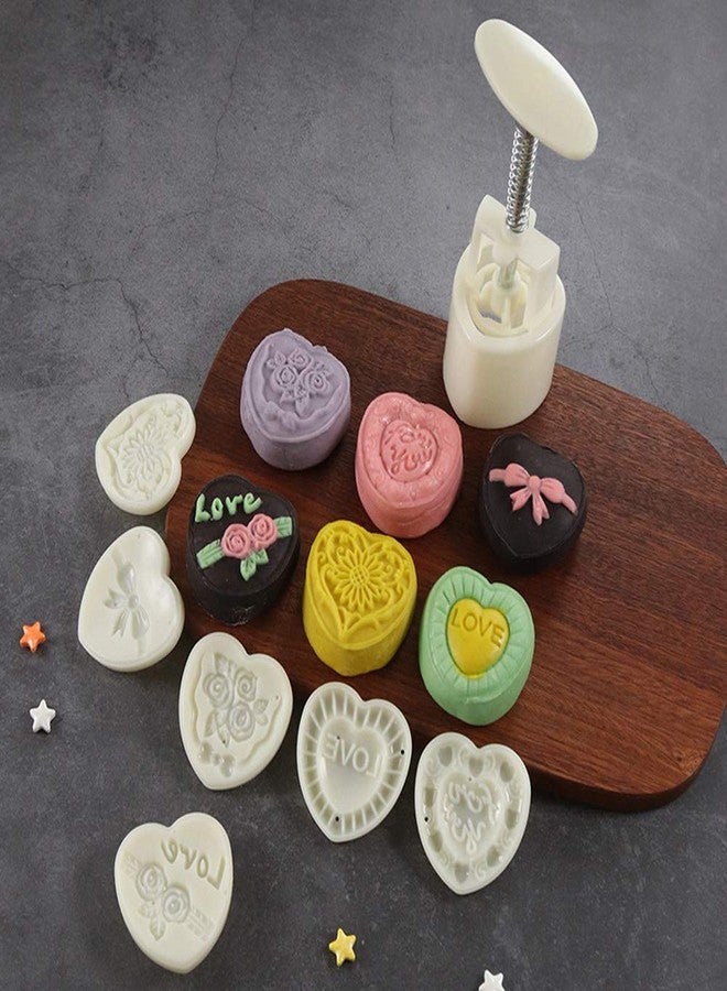 None/Brand Moon Cake Mold Set Mid Autumn Festival 6pcs 50g Cookie Stamps, Heart Shaped Cookie Mold DIY Hand Press Cookie Dessert Cutter Pastry Decoration Tool Mooncake Maker - Image 2