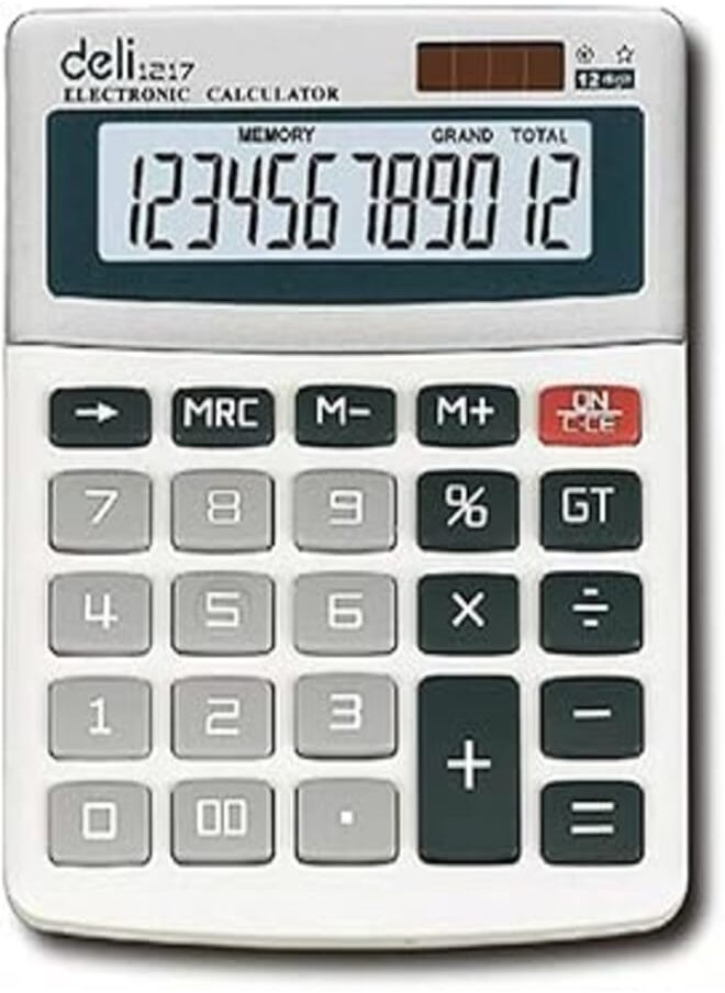 Deli Deli 12 Digits Plastic Desktop Calculator, White 
