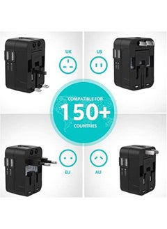 SHOPI Travel Adapter, Universal All-in-One Worldwide Travel Adapter Power Converters Wall Charger AC Power Plug Adapter with Dual USB Charging Ports for Asia Europe UK AUS and USA (Black)  - Image 4