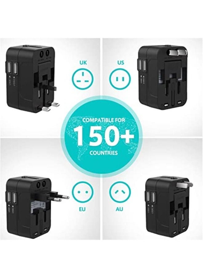 SHOPI Travel Adapter, Universal All-in-One Worldwide Travel Adapter Power Converters Wall Charger AC Power Plug Adapter with Dual USB Charging Ports for Asia Europe UK AUS and USA (Black)  - Image 4