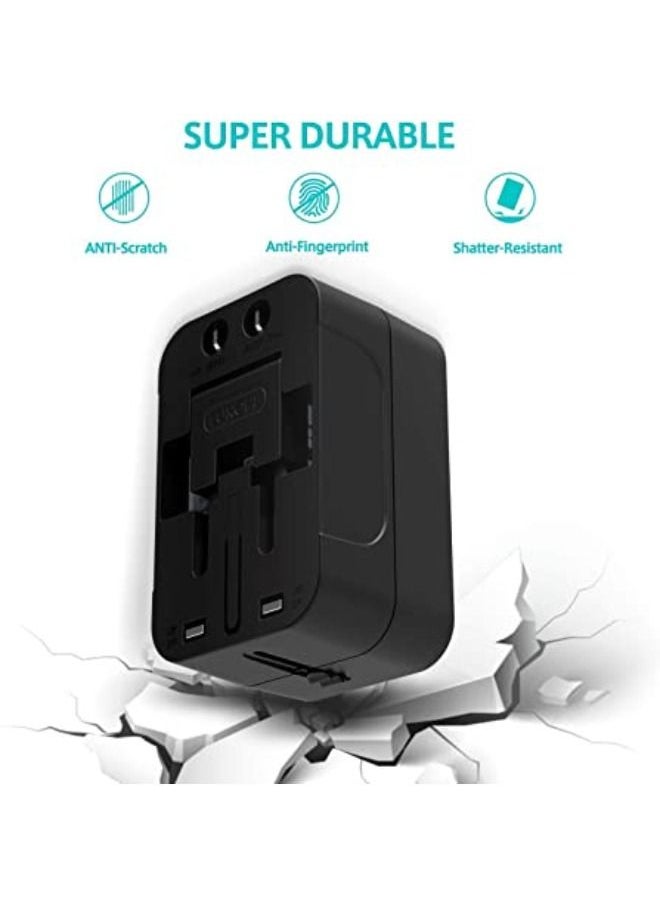 SHOPI Travel Adapter, Universal All-in-One Worldwide Travel Adapter Power Converters Wall Charger AC Power Plug Adapter with Dual USB Charging Ports for Asia Europe UK AUS and USA (Black)  - Image 2