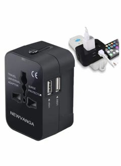 SHOPI Travel Adapter, Universal All-in-One Worldwide Travel Adapter Power Converters Wall Charger AC Power Plug Adapter with Dual USB Charging Ports for Asia Europe UK AUS and USA (Black)  - Image 1