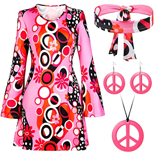 Haysandy 70s 60s Hippie Costume Set Women Disco Outfit Accessories for Halloween Carnival Earrings Necklace HeadbandXXLarge - Image 1