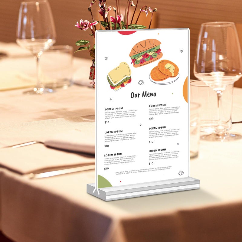 HRSDEIE Acrylic Sign Holder 4x6, 15 Pack Clear Double Sided Menu Vertical Display Stand, Desktop Paper Holder Suitable for Restaurants, Office, Store, Show Fair - Image 5