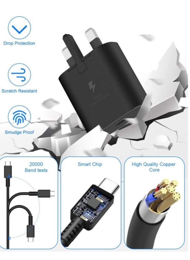 25W for Samsung Phone Fast Charger for S23, S23+, S23 Ultra, S22, S22+, S22 Ultra, S21, S21 Ultra, S21+, S20, A33, A72, A71, A53, A52, A51, A50, M33 USB C Cable and Plug Charge - Image 4