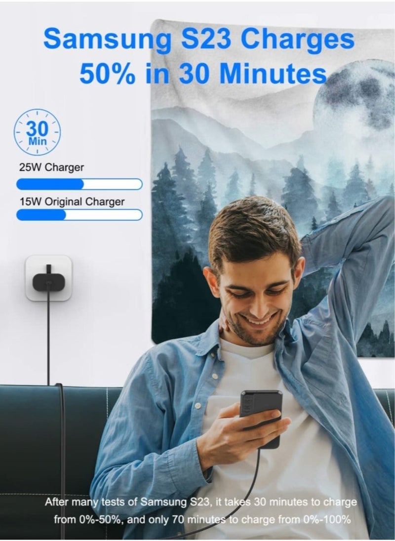25W for Samsung Phone Fast Charger for S23, S23+, S23 Ultra, S22, S22+, S22 Ultra, S21, S21 Ultra, S21+, S20, A33, A72, A71, A53, A52, A51, A50, M33 USB C Cable and Plug Charge - Image 2