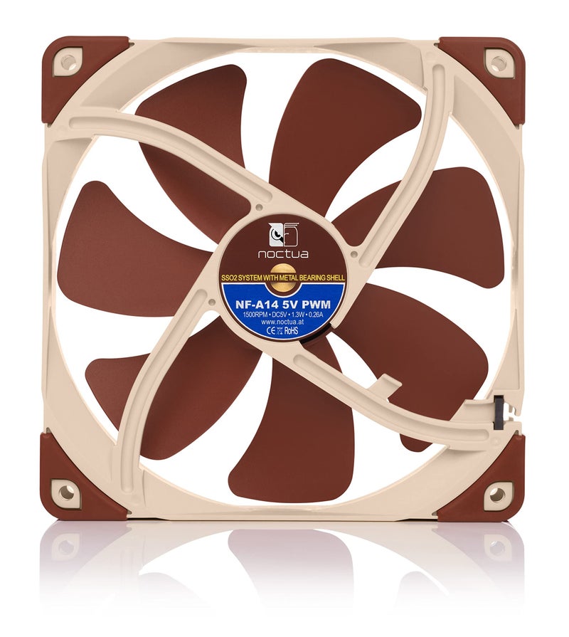 NOCTUA مروحة نوكتوا NF-A14 5V PWM، مروحة هادئة متميزة مع كابل محول طاقة USB، 4 دبابيس، إصدار 5V (140 مم، بني) - Image 5