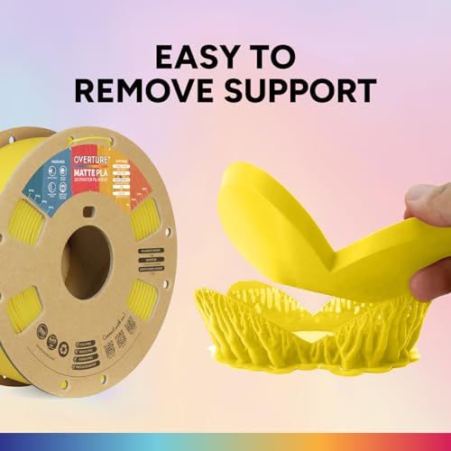 OVERTURE Matte PLA 3D Printer Filament 1.75mm, Matt Surface & Low Warping Filament 1kg Spool (2.2 lbs), Accuracy +/- 0.02 mm, Fit Most FDM Printers (Matte Yellow) - Image 4